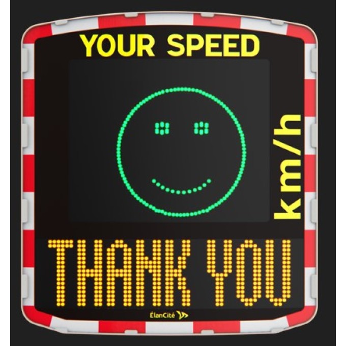 Indicator rutier avertizare viteza radar incorporat alimentare cu baterii si afisaj fata vesela/ trista si mesaj text (portocaliu)